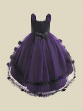 Young Girls Satin Tulle 3D Flower Decoration Lace-Trimmed Fishtail Flutter Dress, Elegant And , Perfect For Birthday Parties